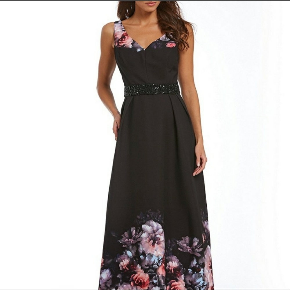 Black floral evening gown